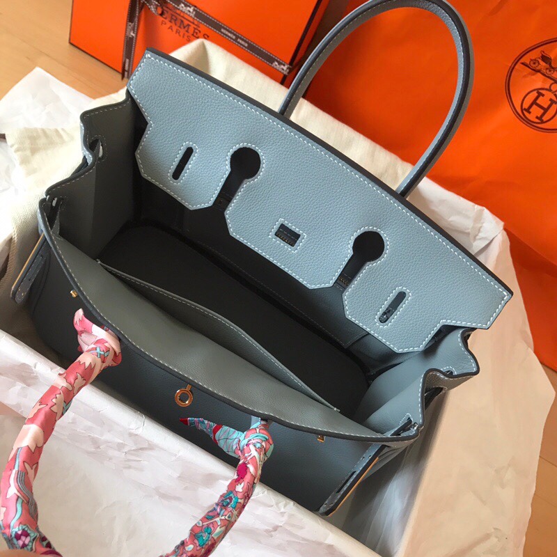 Hermes Birkin 35CM Togo Leather Handbag Blue Lin